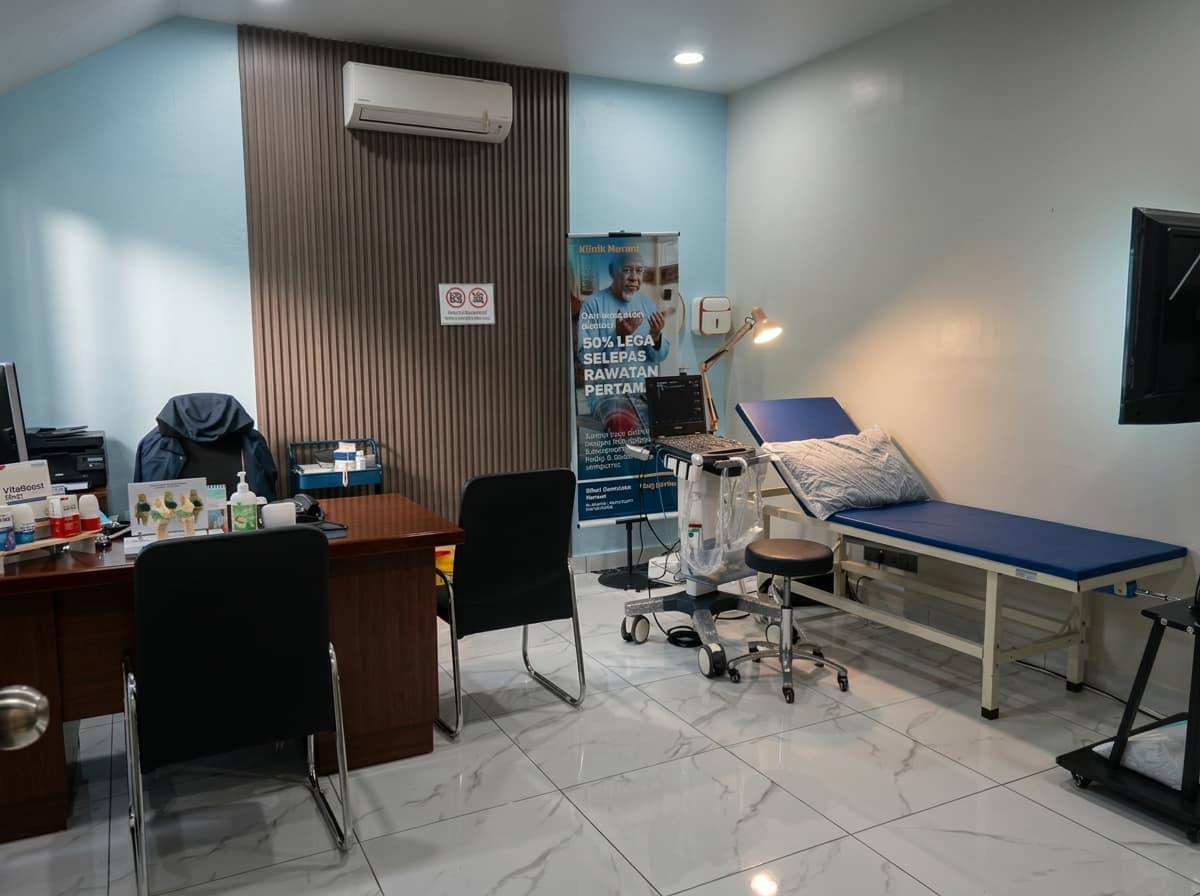 Bilik rawatan dengan katil pemeriksaan di Klinik Nurani Sabak Bernam